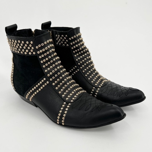 Anine Bing Boots Charlie Black Gold Studded Ankle Leather Suede Chelsea size 36 - Picture 1 of 11